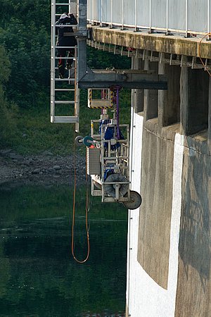 Mann auf einer Leiter